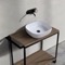 Console Sink Vanity With Ceramic Vessel Sink and Natural Brown Oak Shelf, 35